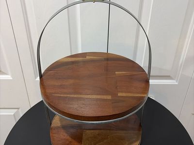 Hearth & Hand with Magnolia Two-Tier Wood and Galvanized Metal Cake/Pie Stand