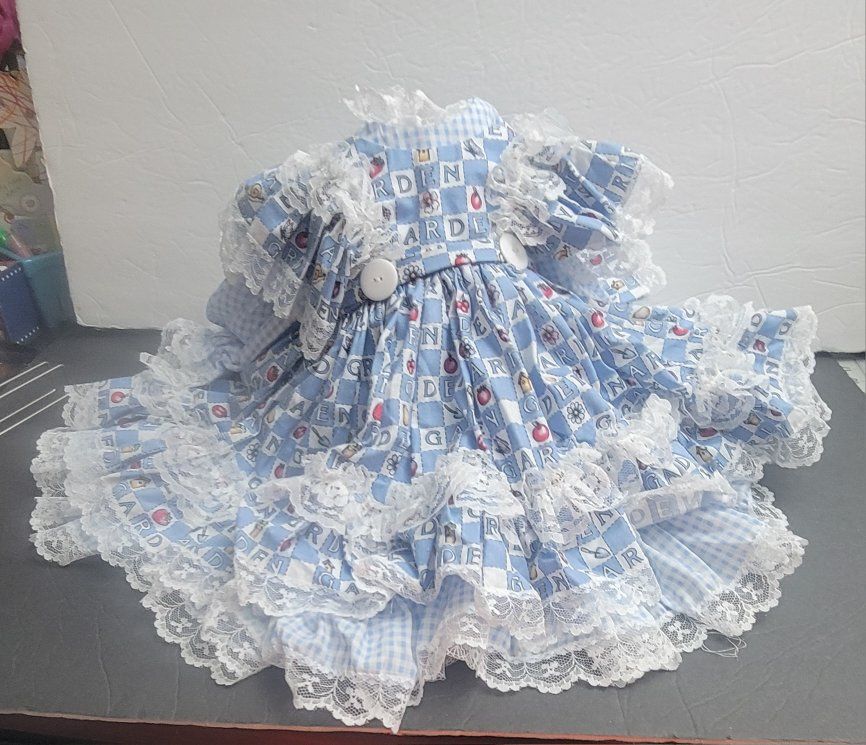 Vintage Ruffled Doll Dresses with Lace Trim and Matching Bloomers