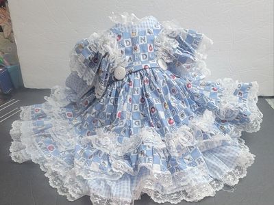Vintage Ruffled Doll Dresses with Lace Trim and Matching Bloomers