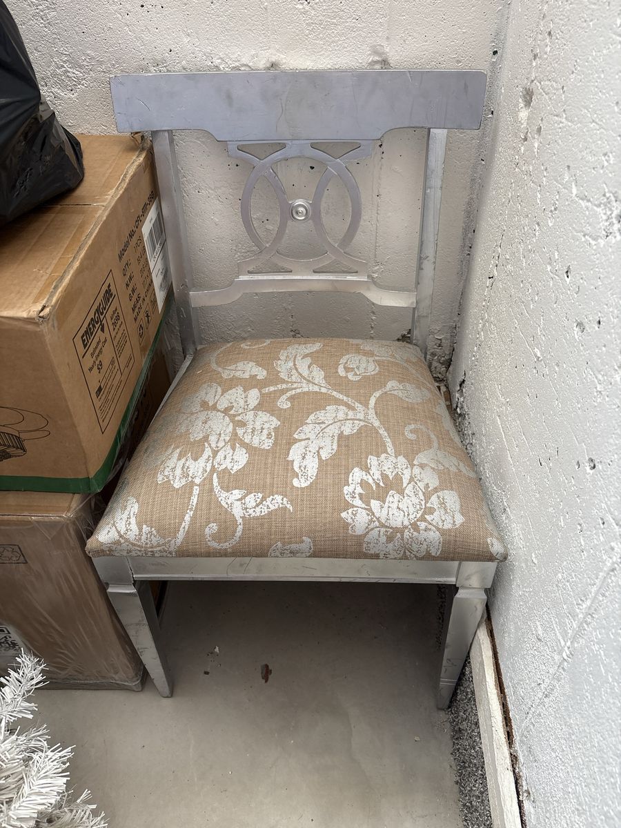 Silver Painted Accent Dining Chair with Upholstered Floral Seat