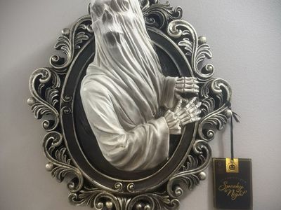 Halloween Spooky Night 3D Ghost in Ornate Silver Frame Wall Decor