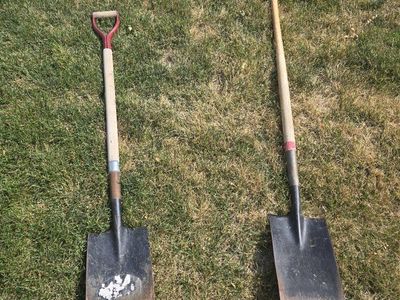 Pair of Used Shovels - Standard Digging Shovel & Serrated Edge Root Shovel for Gardening