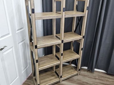 Rustic Wood & Metal 2-Piece 4-Tier Ladder Bookshelf/Storage Shelf Unit