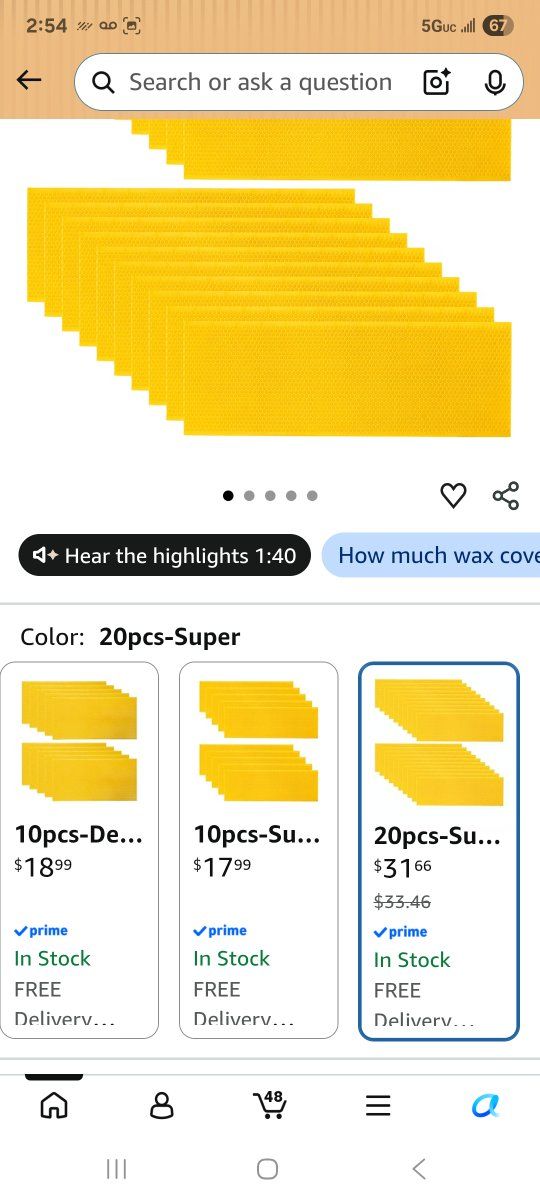 15 Pcs Medium Beehive Wax Coated Foundation Beekeeping Plastic Sheets