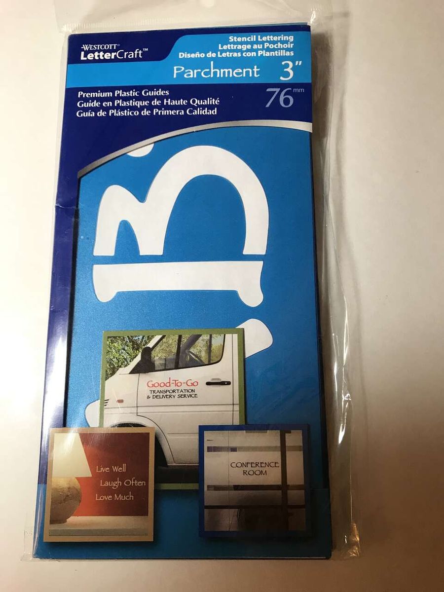 Stencil Lettering by Westcott LetterCraft 3in Parchment Design Plastic Guides or Laminating Pouches, New