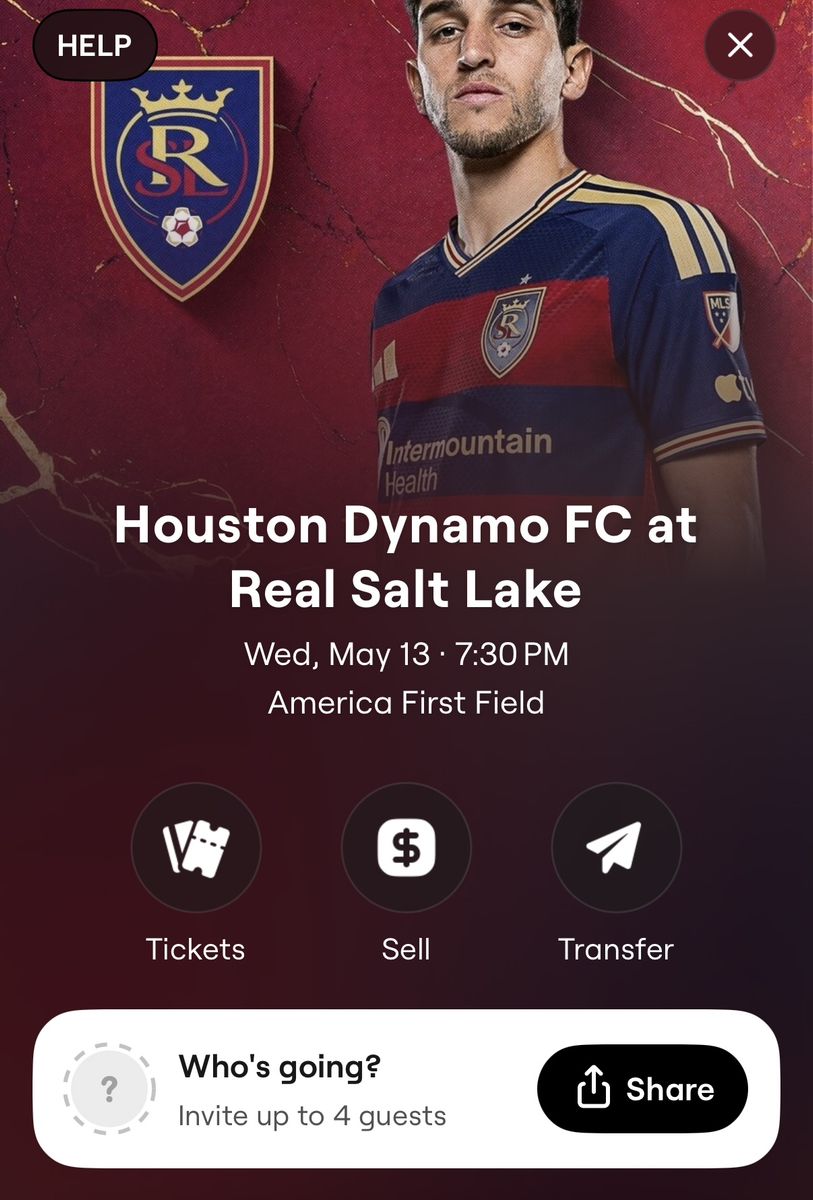 4 tickets Real salt lake RSL vs Houston dynamo fc
