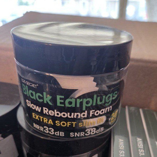 EARS SECRET Black Earplugs - Slow Rebound Foam, Extra Soft, Slim Fit, NRR 33dB (20 pairs), Shape: Shadow