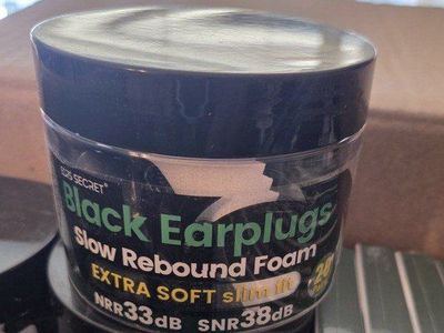 EARS SECRET Black Earplugs - Slow Rebound Foam, Extra Soft, Slim Fit, NRR 33dB (20 pairs), Shape: Shadow