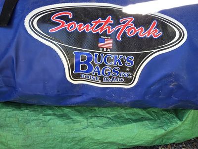 South Fork Buck's Bags Inc. Inflatable Pontoon Fishing Boat with Trolling Motor, Oars, & Seat all complete with extra bladders