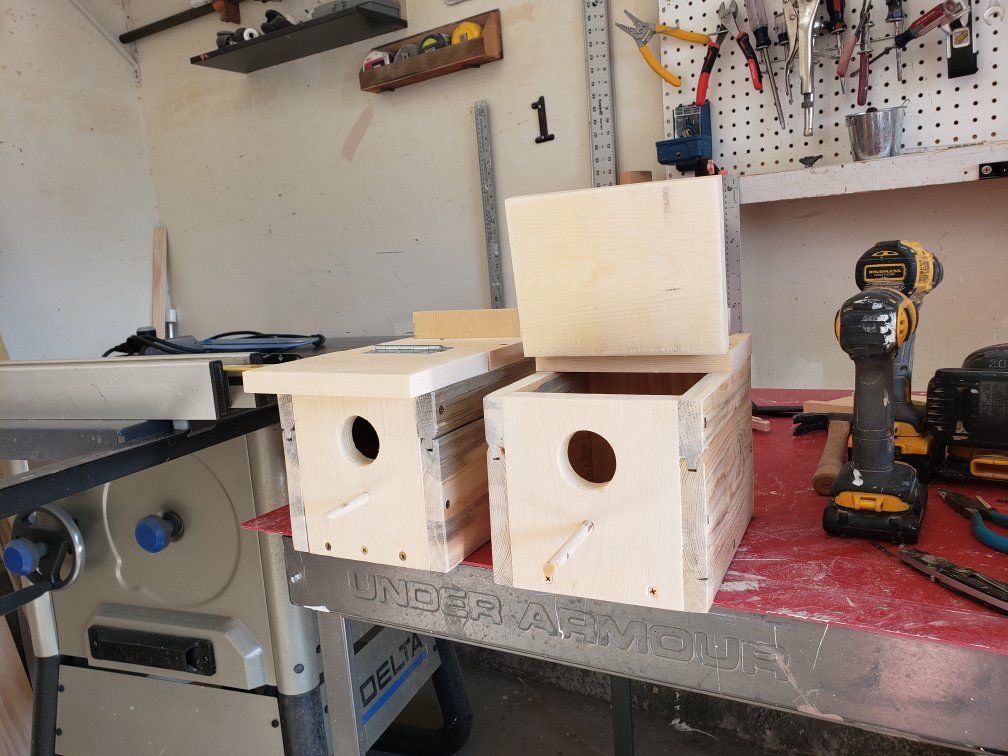Handcrafted Wooden Bird House with Perch and Hinged Roof