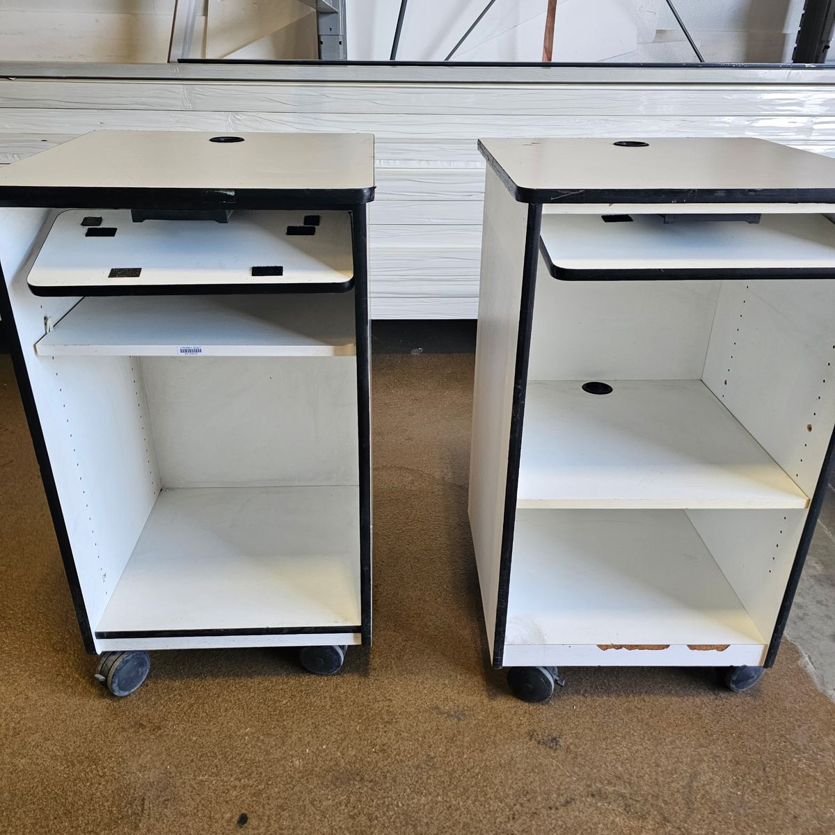 Rolling Computer Carts/Desks with Pull-Out Keyboard Tray - White and Black