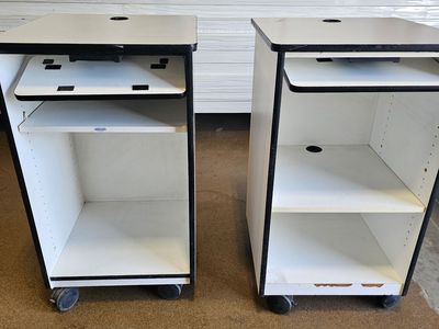 Rolling Computer Carts/Desks with Pull-Out Keyboard Tray - White and Black
