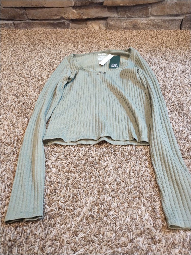 Wild Fable Green Ribbed Long Sleeve Top Size XS New with Tags