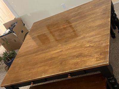Wooden Dining Table with Drop Leaves and Two Benches - Versatile Seating for Your Home