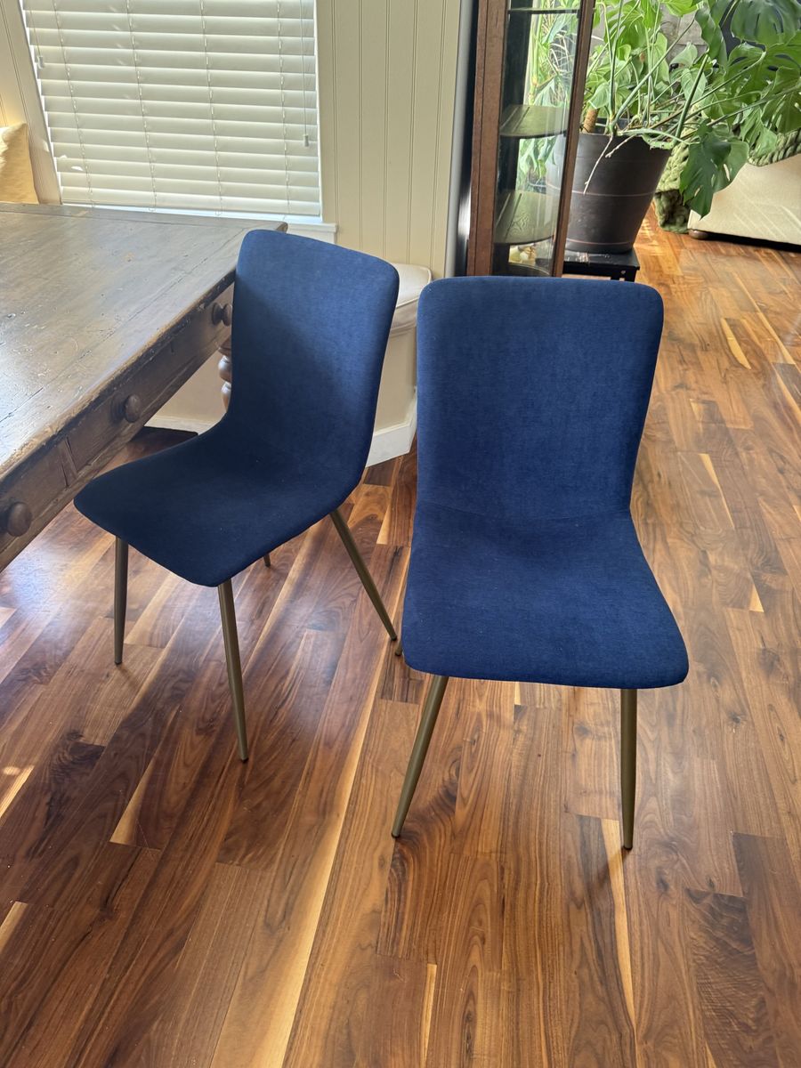 4 Beautiful Mid Century Navy Blue/Gold Chairs