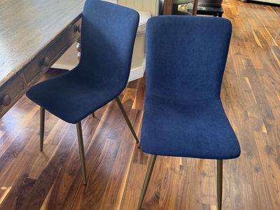 4 Beautiful Mid Century Navy Blue/Gold Chairs
