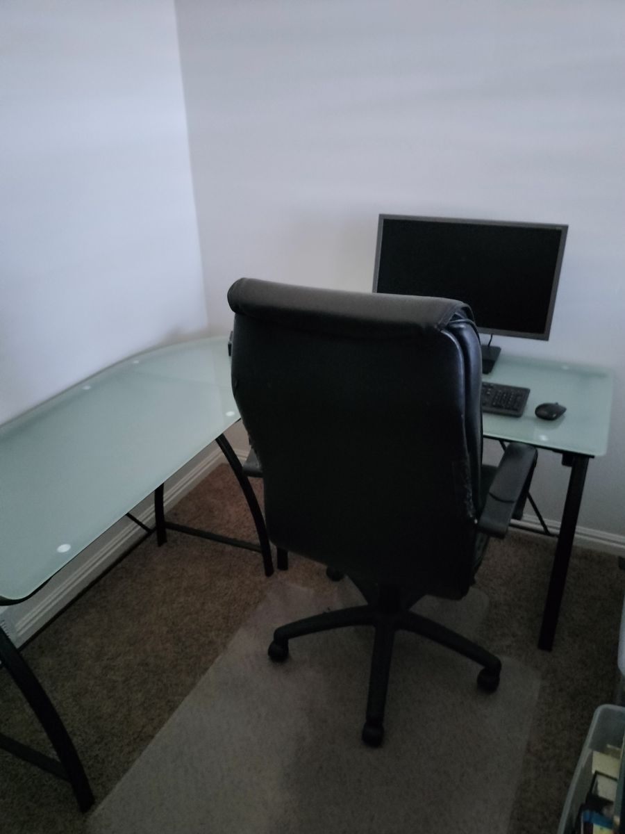 L shaped glass desk