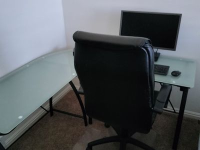 L shaped glass desk