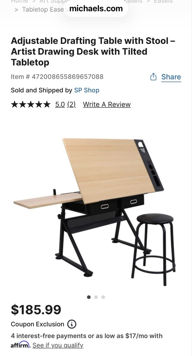 Adjustable Drafting Table with Stool & Tilted Tabletop Artist Desk