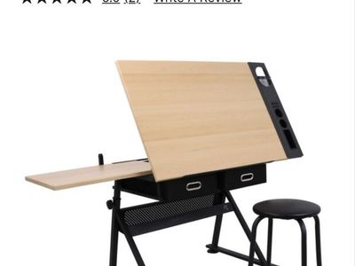 Adjustable Drafting Table with Stool & Tilted Tabletop Artist Desk
