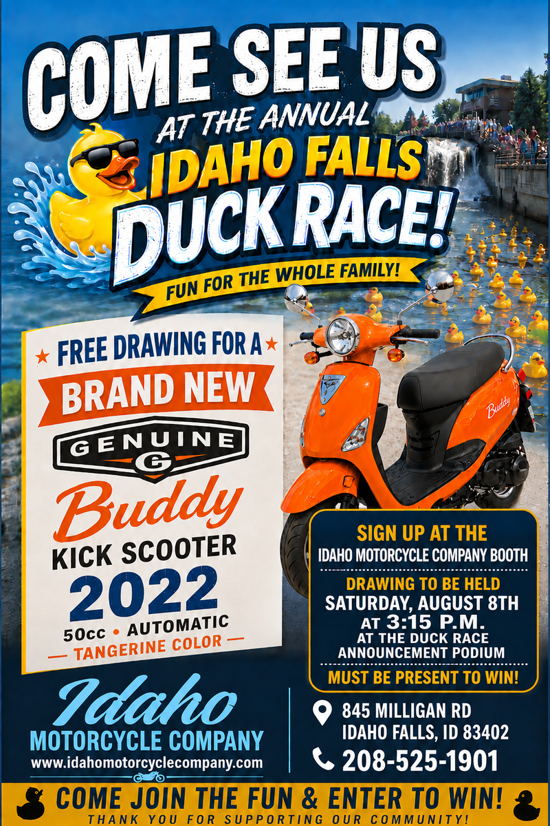 Free Drawing New Genuine Buddy Scooter @ Idaho Falls Duck Race Saturday August 8th 2026 3:15 p.m.
