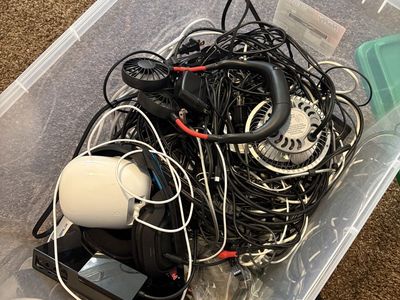 Misc Electronics Lot: iPhone (Cracked), Nintendo Joy-Cons, Cables, Headphones, Mouse, Adapters
