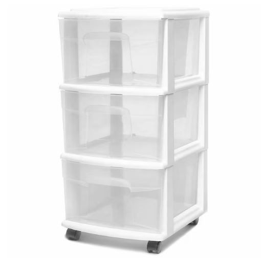 NEW! Rolling Plastic Storage 3 Drawer – Clear/White