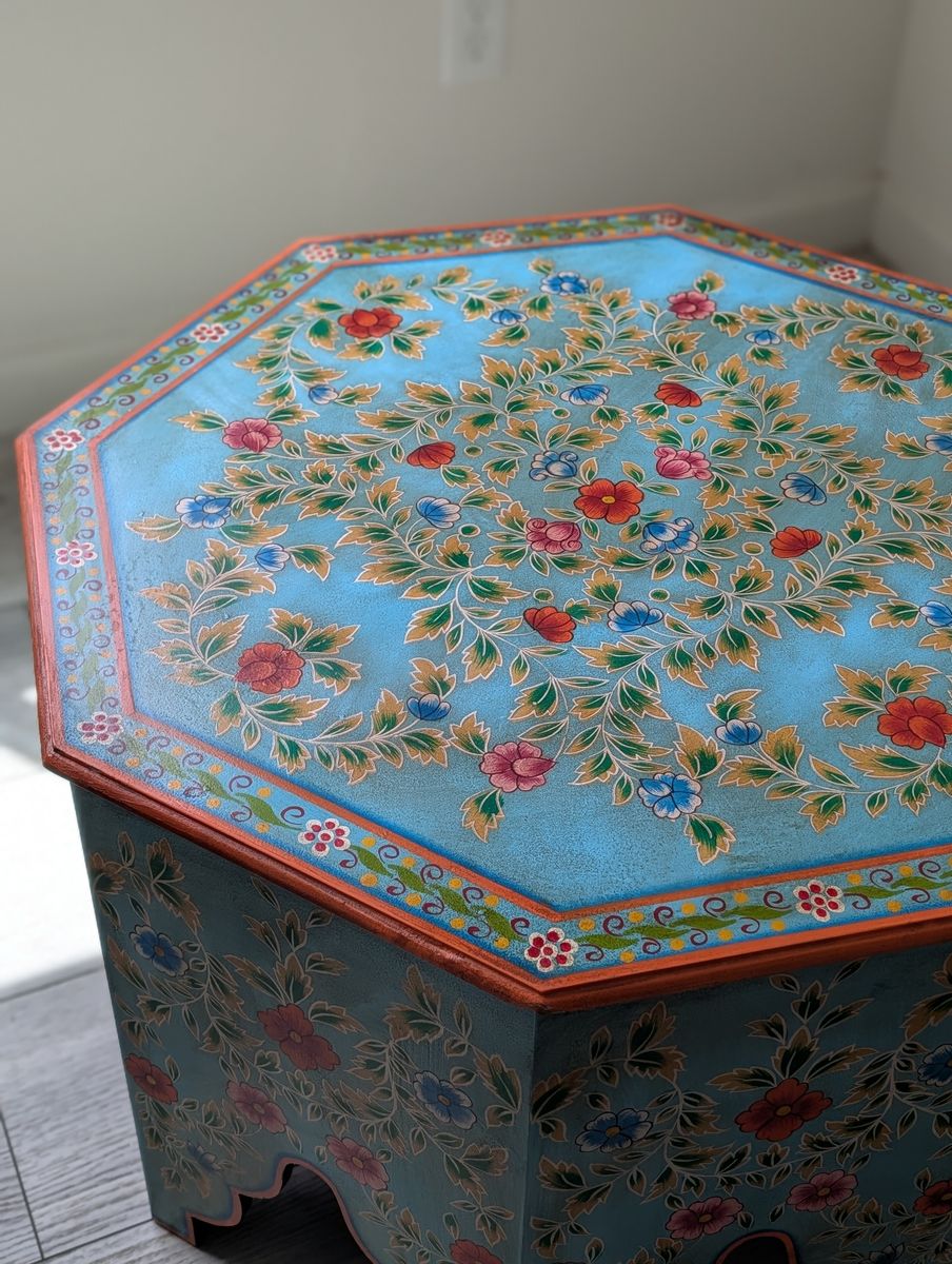 Beautiful wooden hand painted coffee table, ethnic motif coffee table