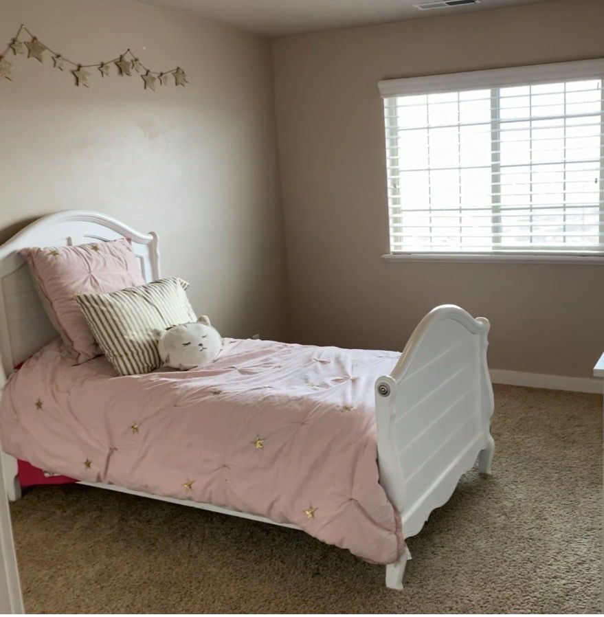Girls white bedframe and matching nightstand