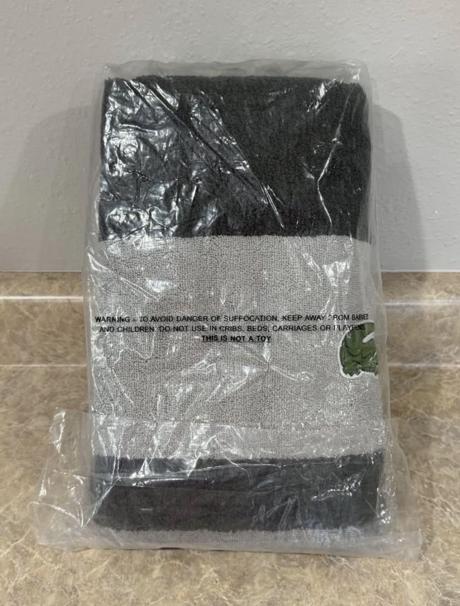 Lacoste Bath Towel 30x52 Grey Block with Crocodile Logo