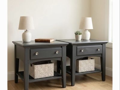 Pair of black Wood Nightstands with Drawer and Open Shelf