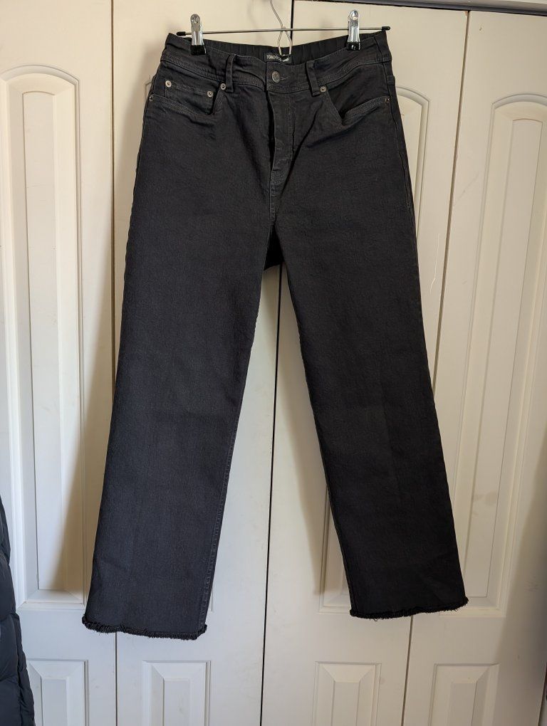 TOAD&CO Women's Black Wide Leg Crop Jeans Size 8 Frayed Hem