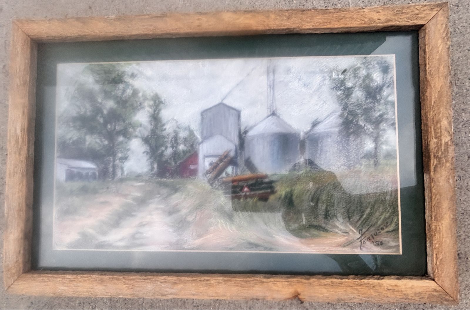 Vintage 1993 Framed Farm Landscape Pastel Art Signed Ferguson