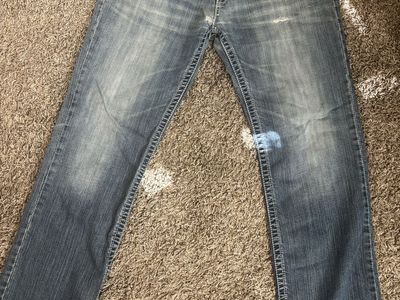 Men's Buckle Jeans - Distressed Wash, Embroidered Pockets 34R