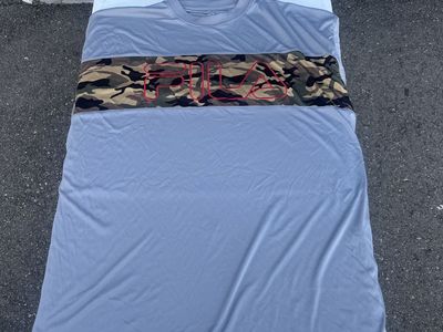 FILA Men's 3XL Gray Camouflage Logo T-Shirt - 100% Polyester Performance Tee