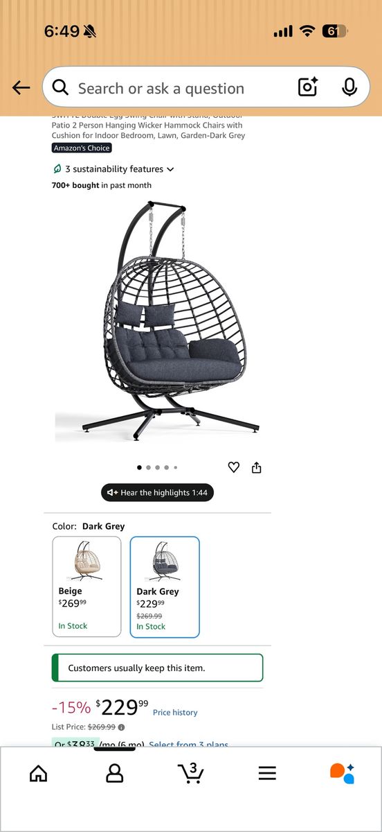 Double egg chair for sale