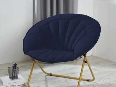 Urban Shop Velvet Channel Stitch Saucer Chair Navy Blue Accent Chair New