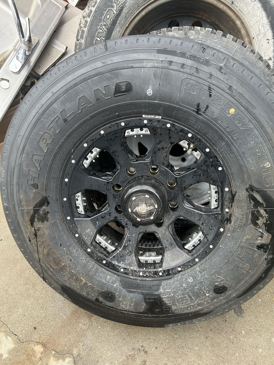 Hartland ST235/85R16 Trailer Tire Mounted on Black Custom Rim
