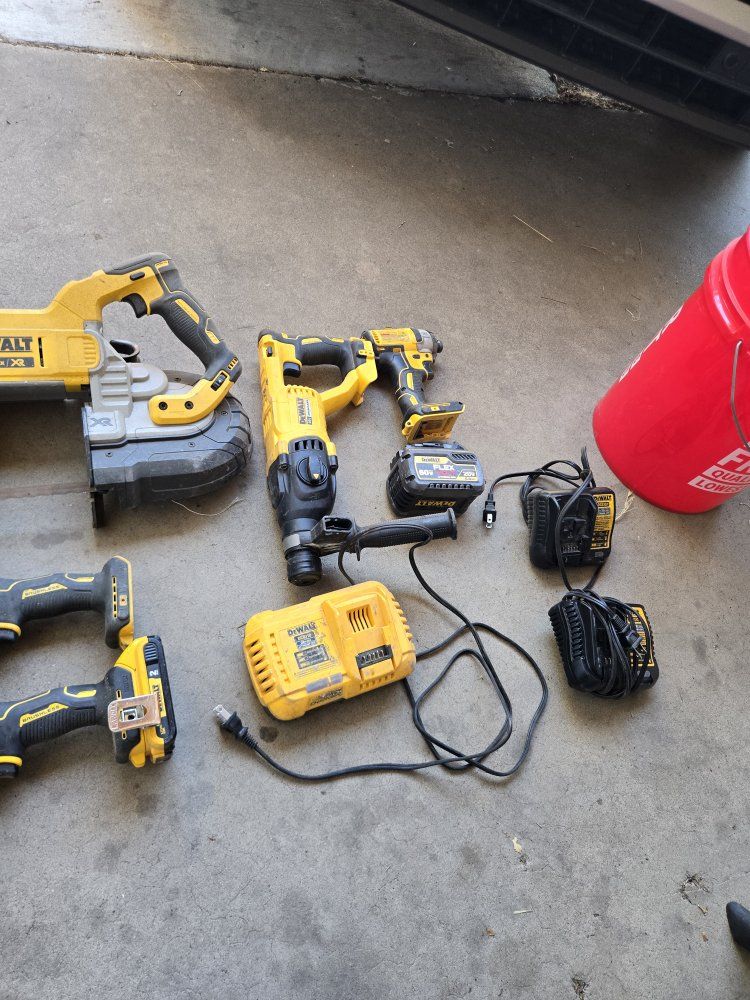 Dewalt 20V Max XR Cordless Power Tool Bundle - Band Saw, Rotary Hammer, Reciprocating Saws, Impact Driver, Batteries & C
