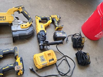 Dewalt 20V Max XR Cordless Power Tool Bundle - Band Saw, Rotary Hammer, Reciprocating Saws, Impact Driver, Batteries & C