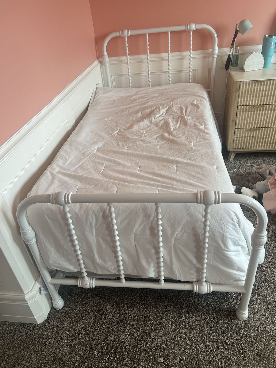 2 White Metal Spool Bed Frame - Twin Size, Cottage Style, Vintage Look