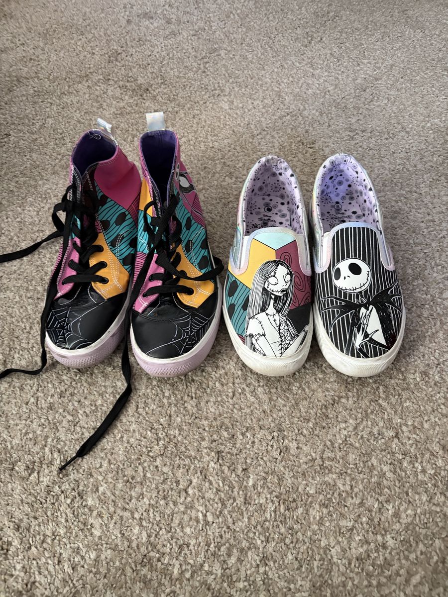 The Nightmare Before Christmas Jack & Sally Shoes Set (Size 8) and one of them is a size 9 1/2