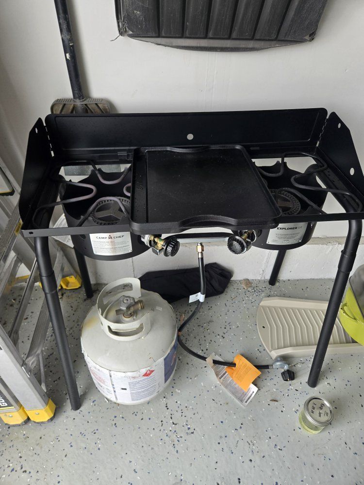 Camp Chef Explorer 14 Two-Burner Outdoor Cooking System.