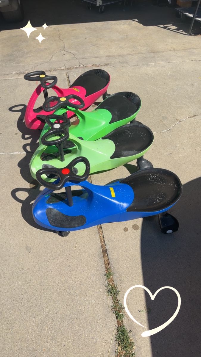 Set of 4 plasma Wiggle Cars - red Green, and Blue Kids Ride-On Toys