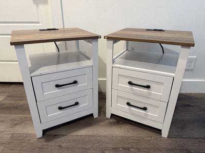 Brand New Farmhouse Nightstands Set of 2 with Charging Station