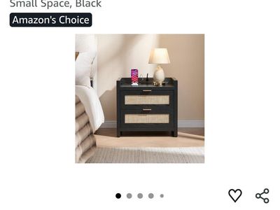 NEW IN BOX SICOTAS black Rattan bedside table with charging station