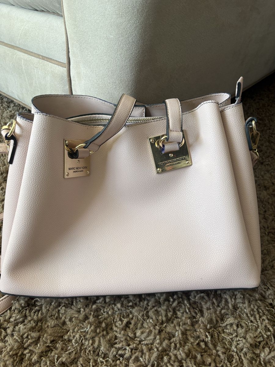 Andrew Marc New York Pink Faux Leather Top Handle Satchel Shoulder Bag with Gold Hardware