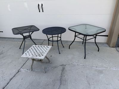 Lots of all metal black patio tables we used for a wedding $60 each.