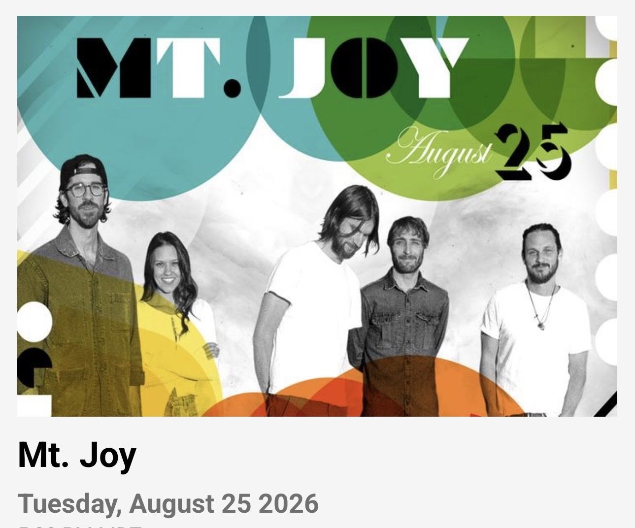 Mt. Joy Ticket - Tuesday, 8/25 @ Ogden Twilight