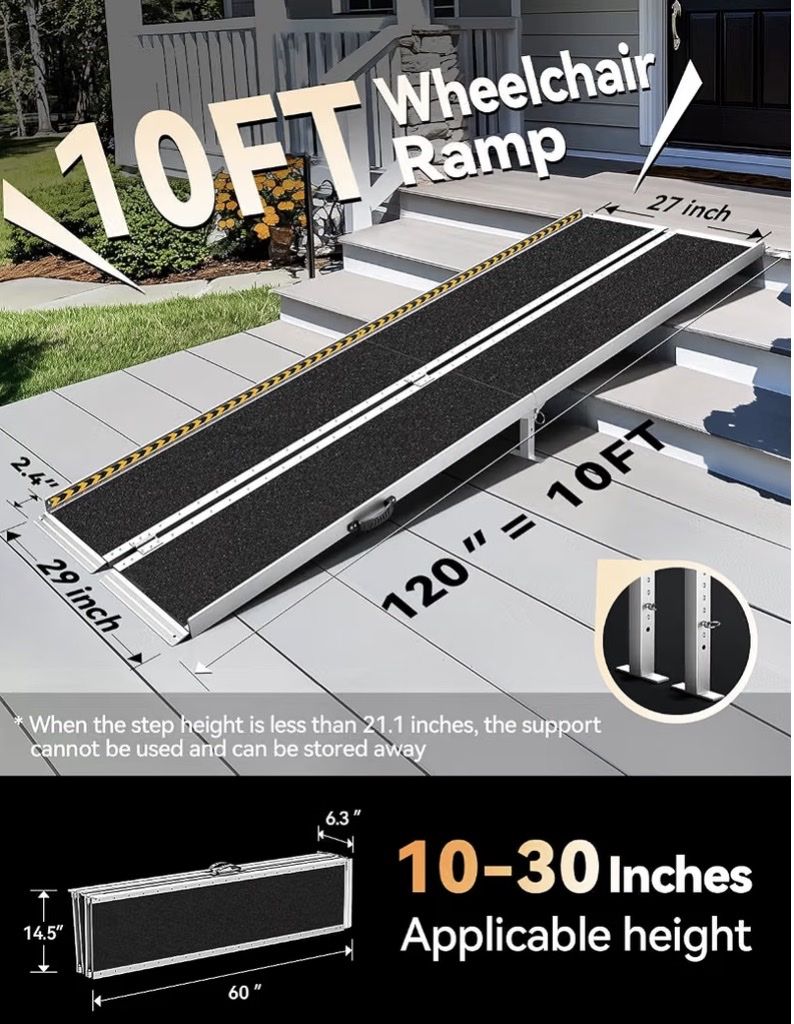 FACHNUO Brand New 10FT Heavy Duty Aluminum Folding Step Ramp 800 lb